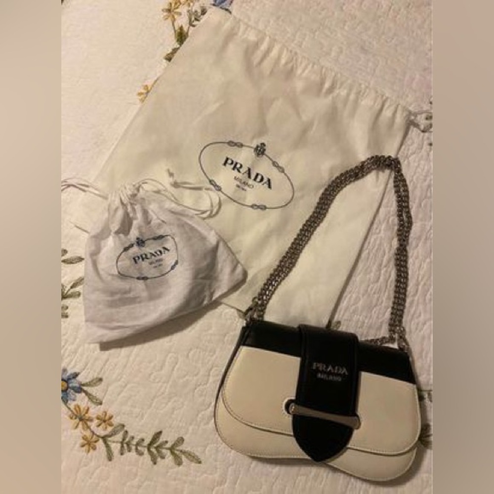 Prada Black & White City Calf Leather Sidonie Bag